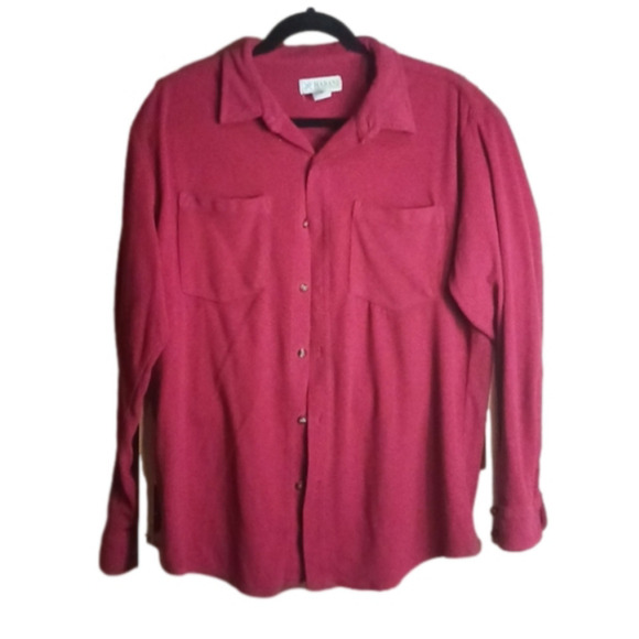 LARGE Soft Fuzzy Red Long Sleeve Button Down Shirt Box 16 - Picture 1 of 4
